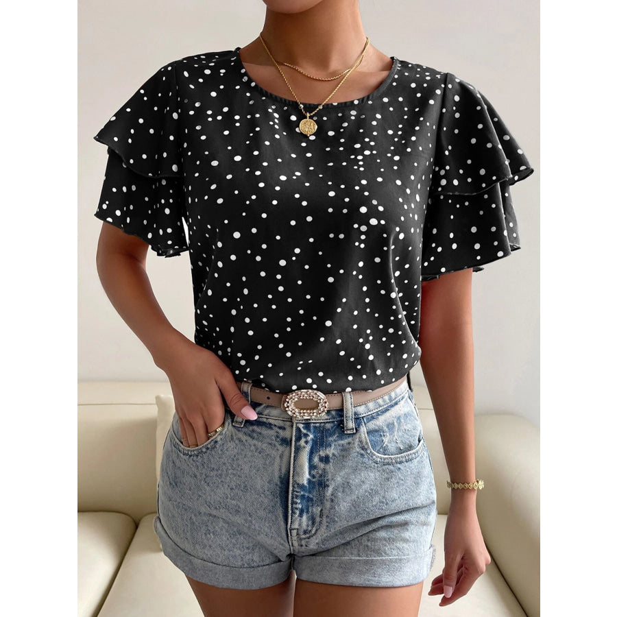Animal Print Ruffle Sleeve Blouse Apparel and Accessories