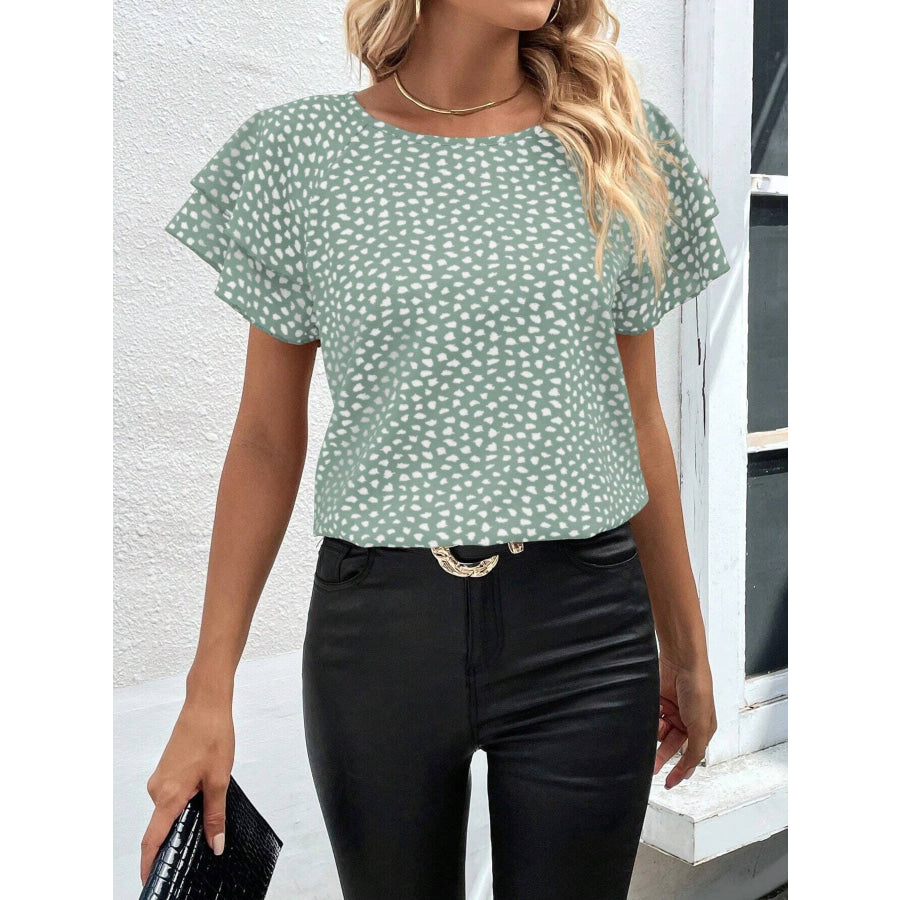 Animal Print Ruffle Sleeve Blouse Apparel and Accessories