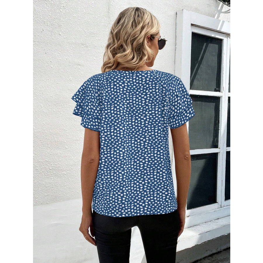 Animal Print Ruffle Sleeve Blouse Apparel and Accessories