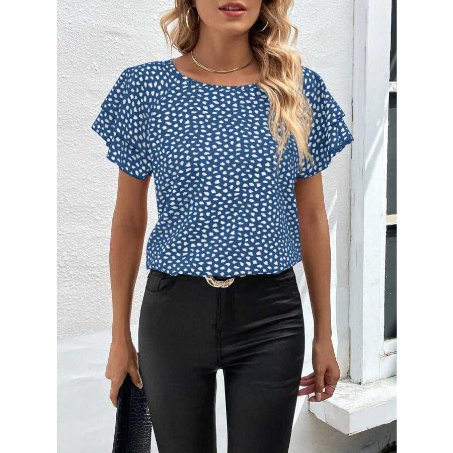 Animal Print Ruffle Sleeve Blouse Apparel and Accessories