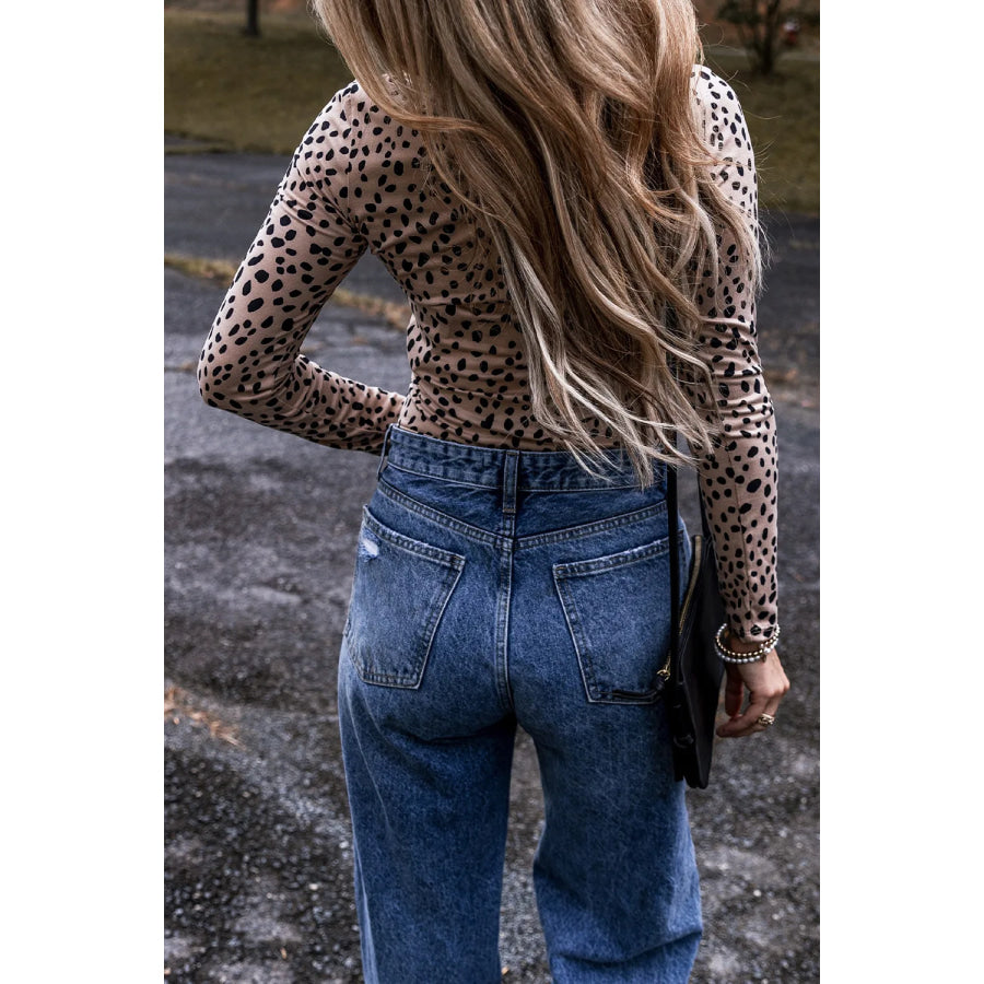 Animal Print Scoop Neck Long Sleeve Bodysuit Apparel and Accessories