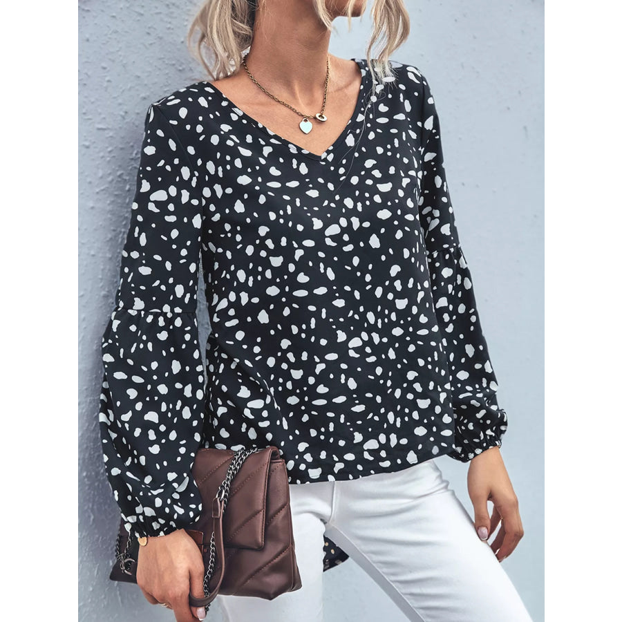 Animal Print V-Neck Blouse Black / S Apparel and Accessories
