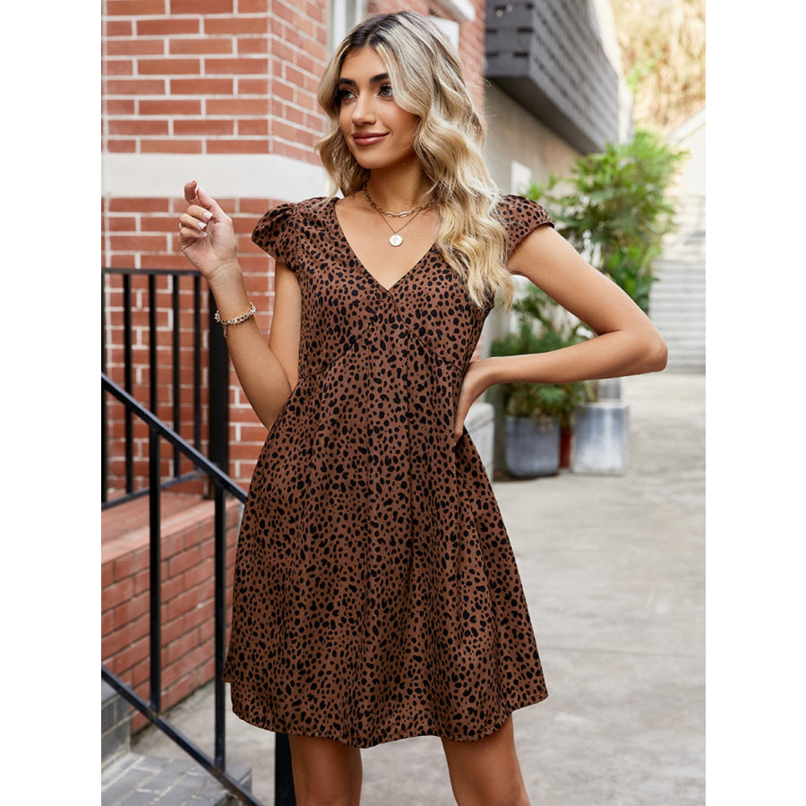 Animal Print V - Neck Cap Sleeve Mini Dress Apparel and Accessories