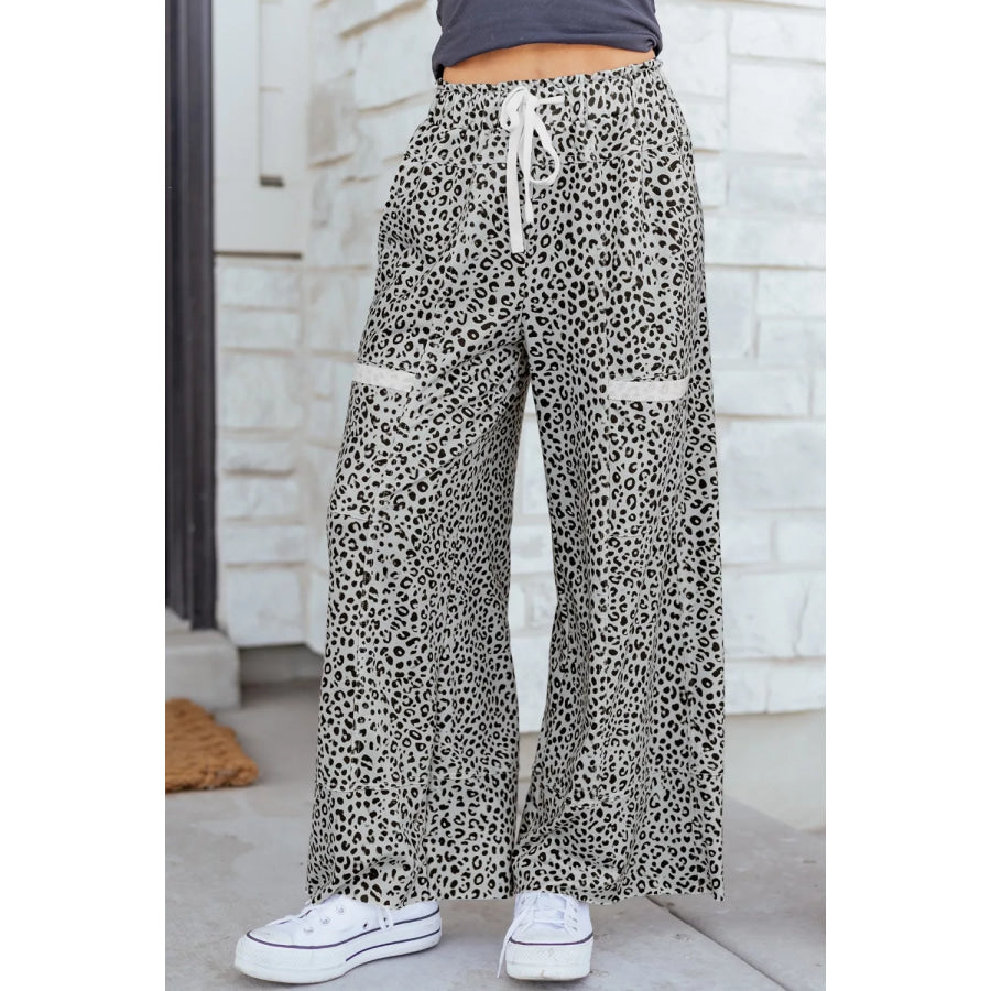 Animal Print Wide Leg Terry Knit Pants Apparel and Accessories