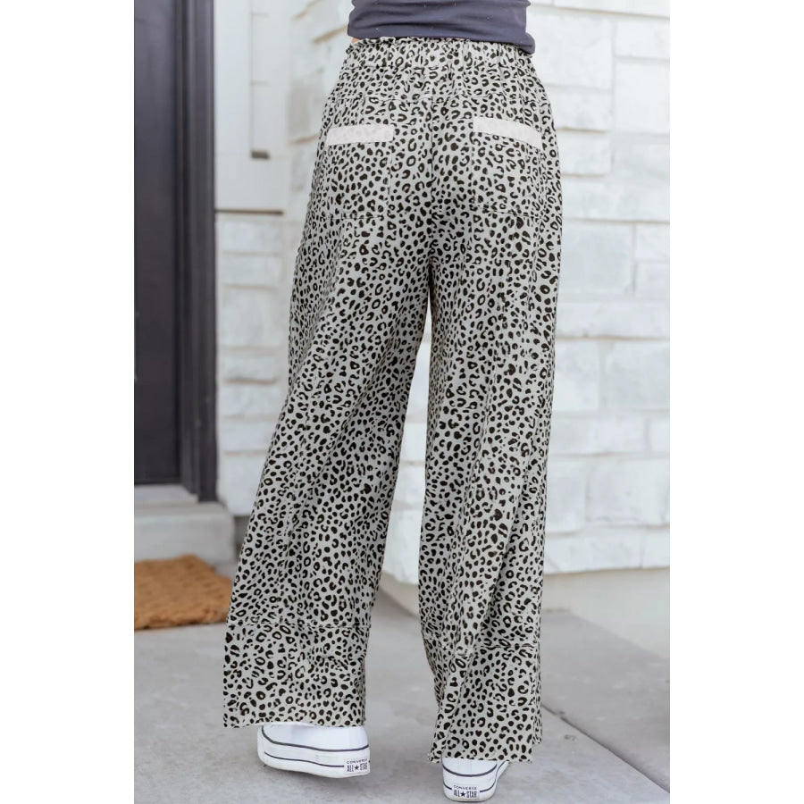 Animal Print Wide Leg Terry Knit Pants Apparel and Accessories