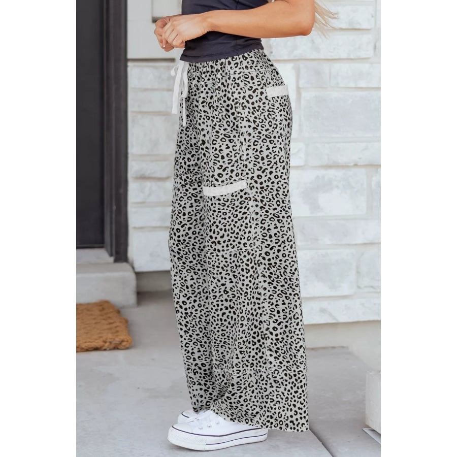Animal Print Wide Leg Terry Knit Pants Apparel and Accessories