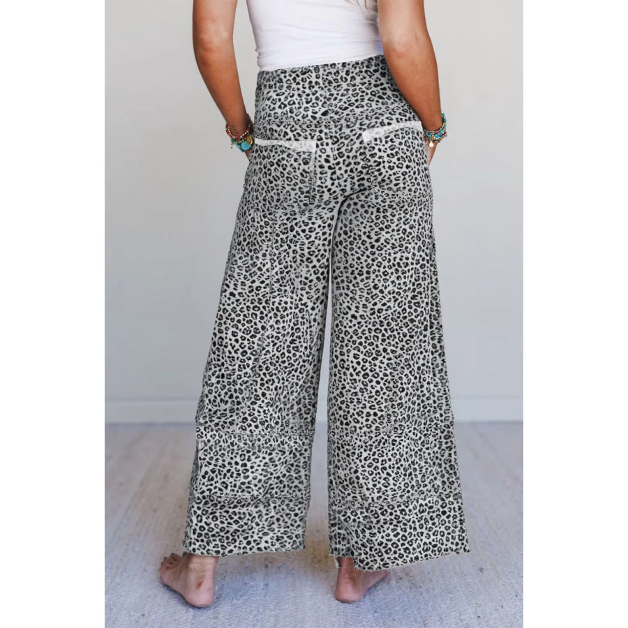Animal Print Wide Leg Terry Knit Pants Apparel and Accessories