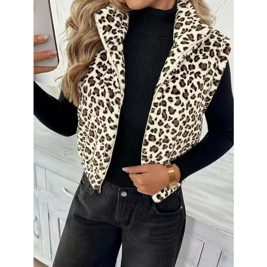 Animal Print Zip Up Vest Coat Apparel and Accessories