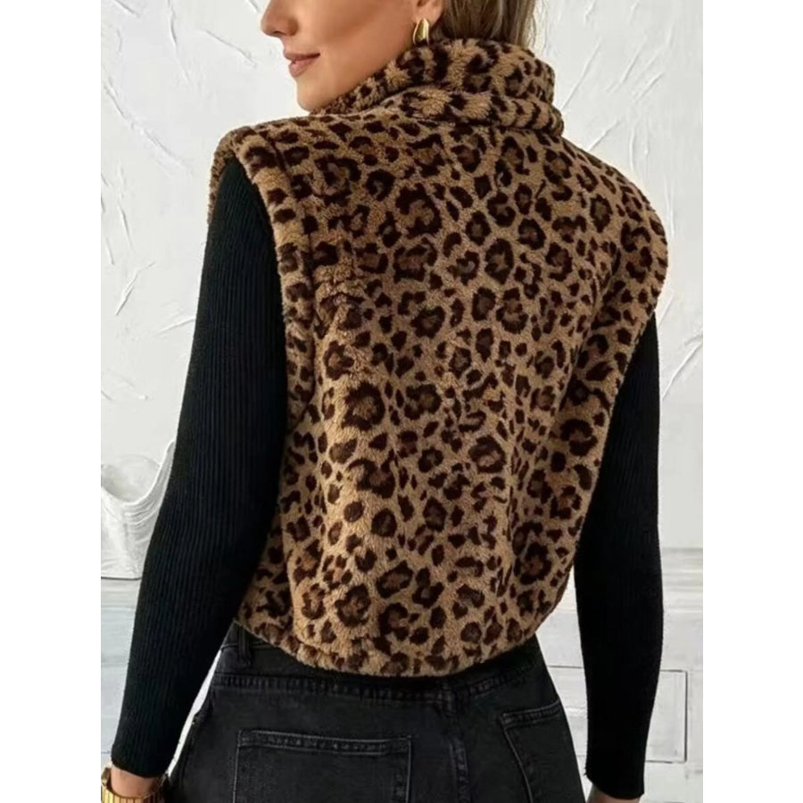 Animal Print Zip Up Vest Coat Apparel and Accessories