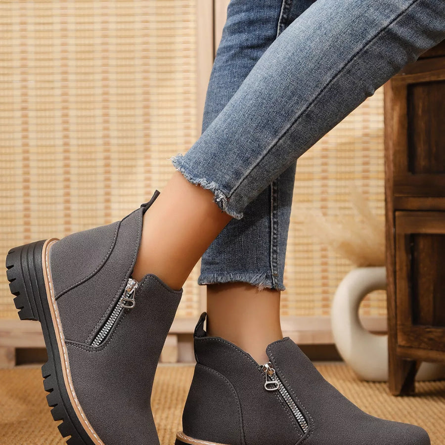 Ankle Boots with Zipper Accent Apparel and Accessories