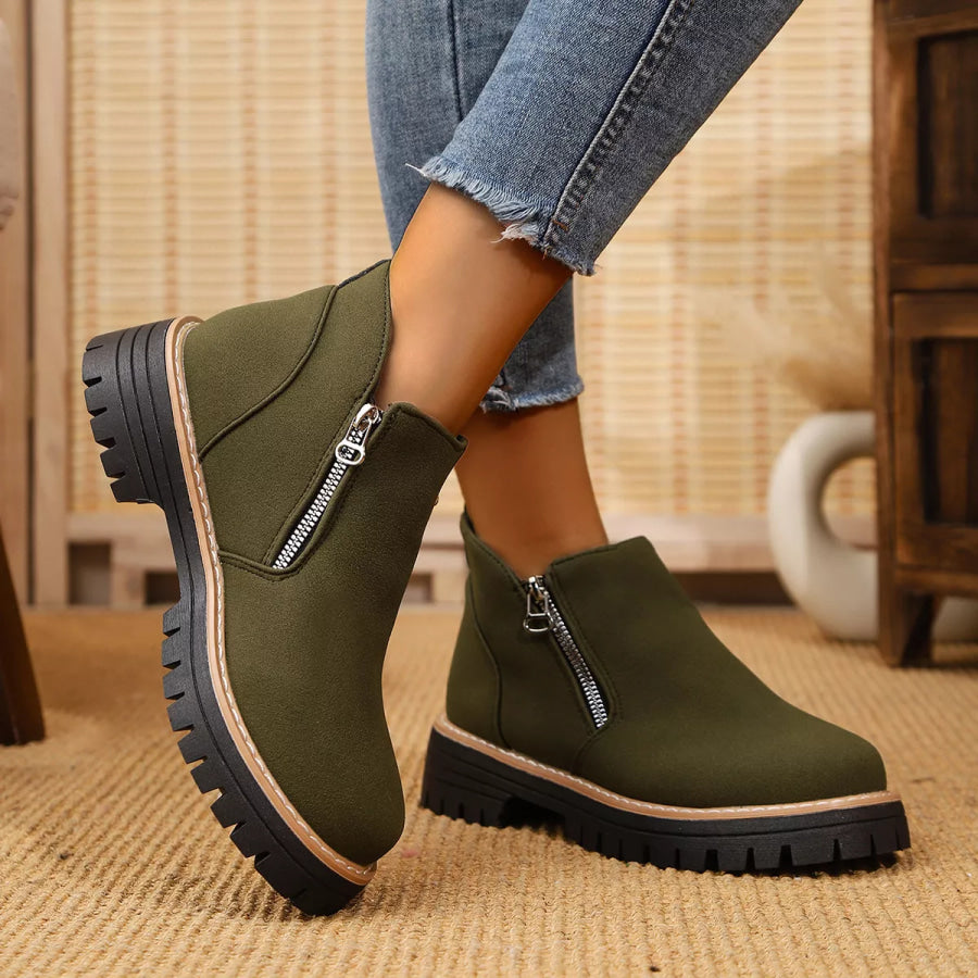 Ankle Boots with Zipper Accent Apparel and Accessories