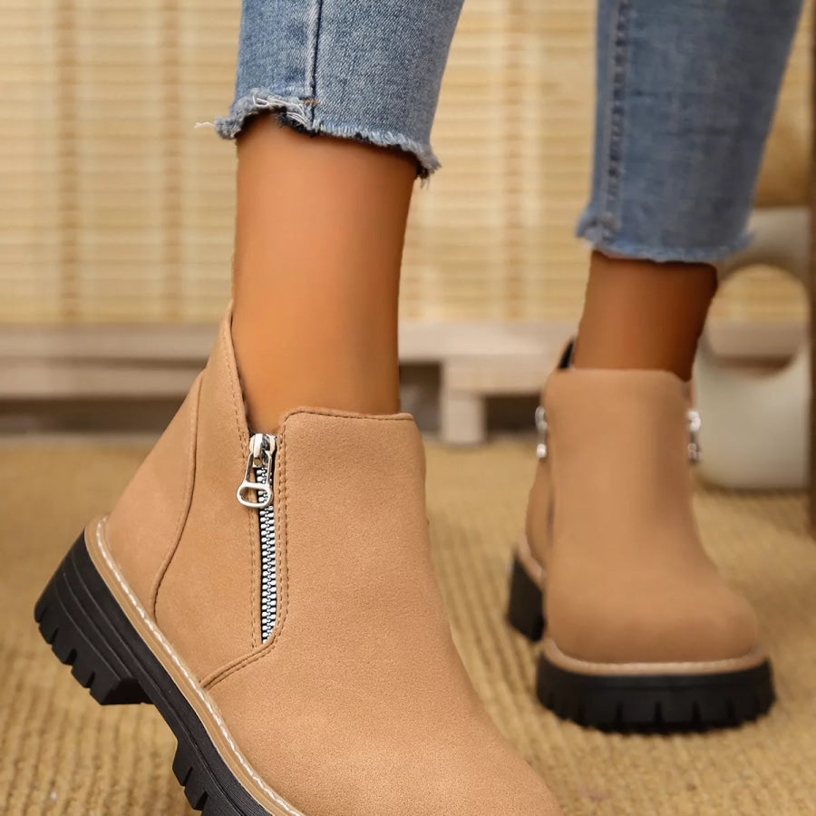 Ankle Boots with Zipper Accent Apparel and Accessories