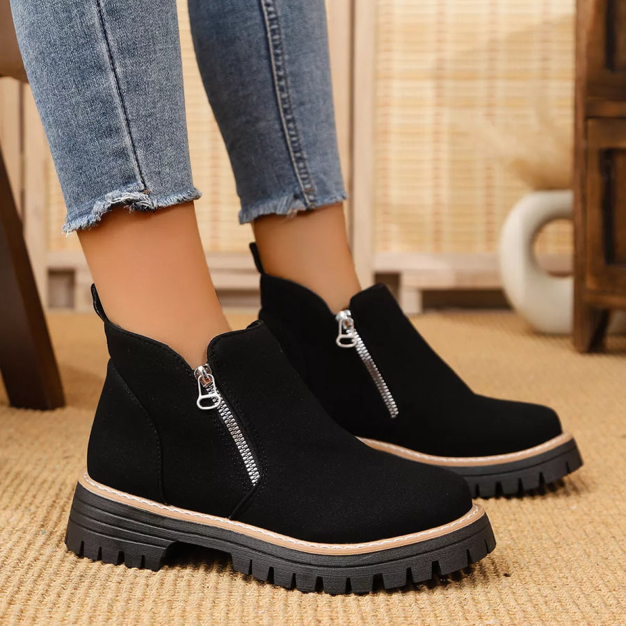 Ankle Boots with Zipper Accent Apparel and Accessories