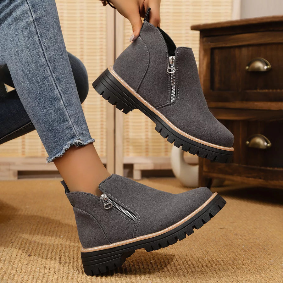 Ankle Boots with Zipper Accent Apparel and Accessories