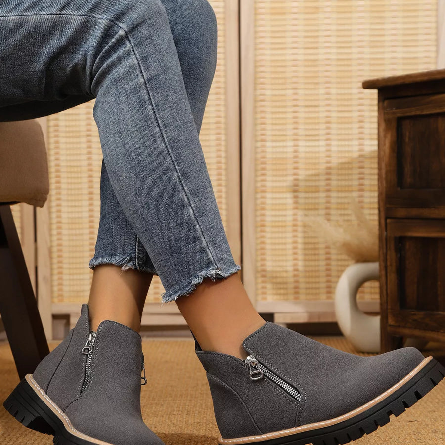 Ankle Boots with Zipper Accent Apparel and Accessories