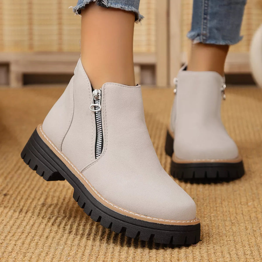 Ankle Boots with Zipper Accent White / 36 Apparel and Accessories