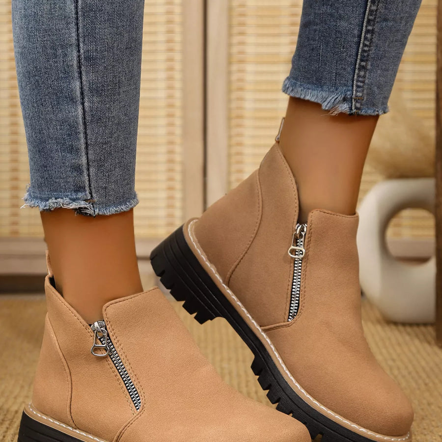 Ankle Boots with Zipper Accent Apparel and Accessories