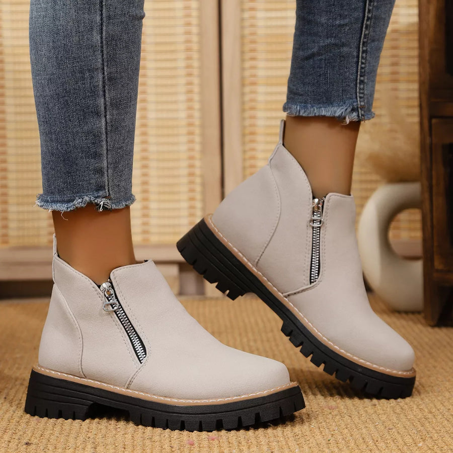 Ankle Boots with Zipper Accent Apparel and Accessories