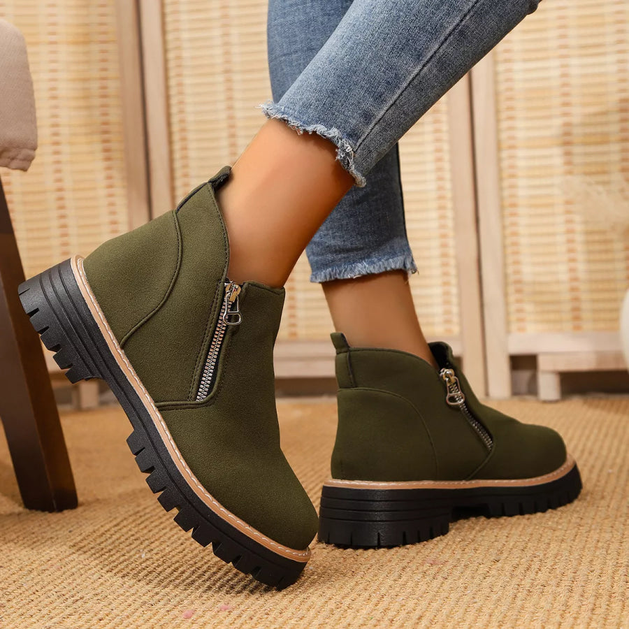 Ankle Boots with Zipper Accent Apparel and Accessories