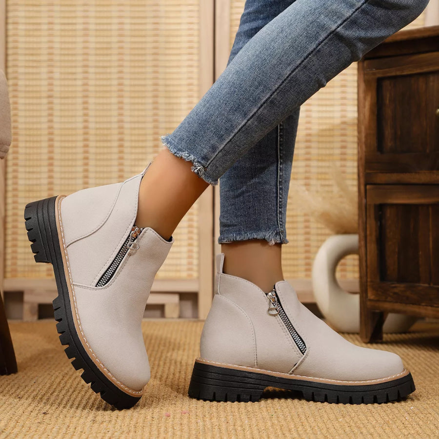 Ankle Boots with Zipper Accent Apparel and Accessories