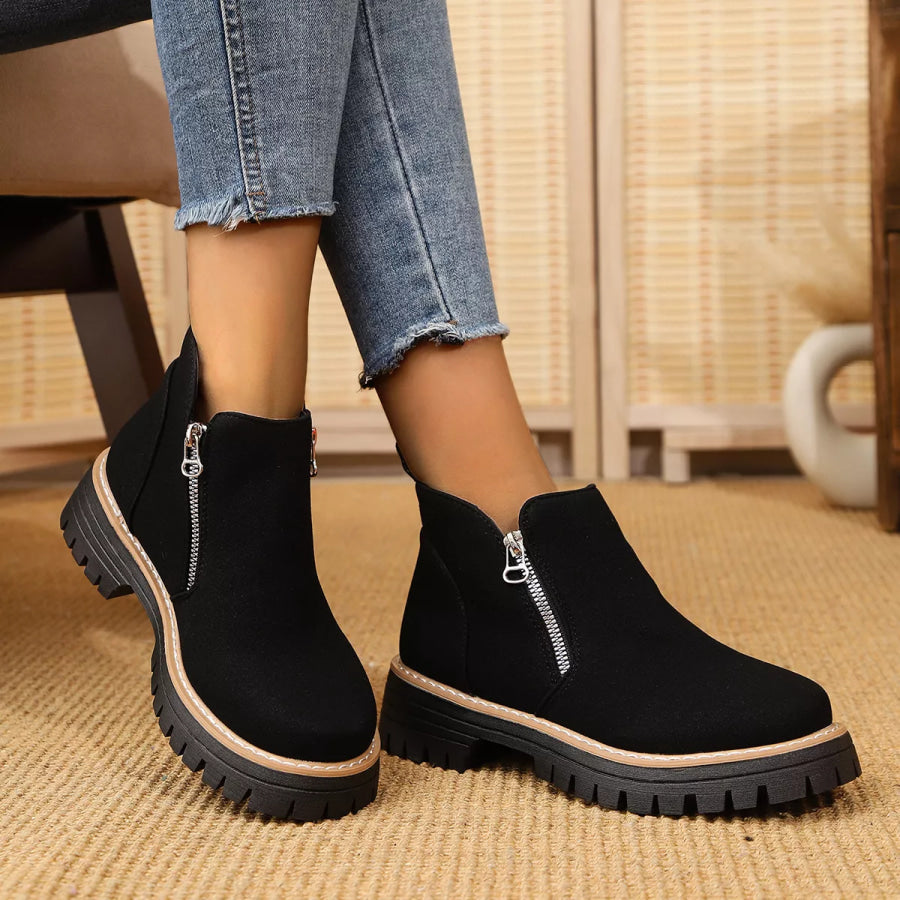 Ankle Boots with Zipper Accent Black / 36 Apparel and Accessories