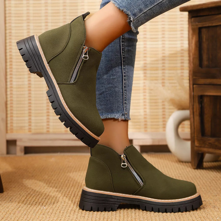 Ankle Boots with Zipper Accent Black Forest / 36 Apparel and Accessories