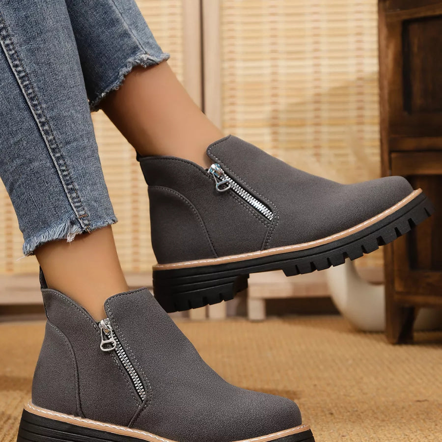 Ankle Boots with Zipper Accent Dark Gray / 36 Apparel and Accessories
