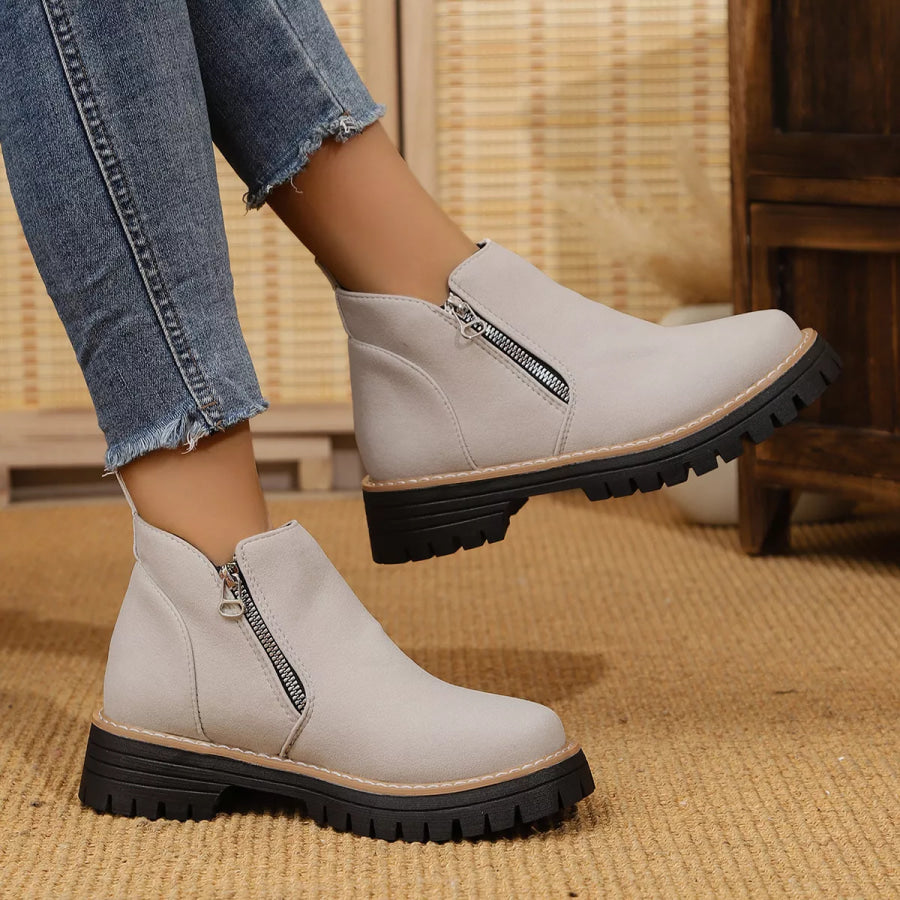 Ankle Boots with Zipper Accent White / 36 Apparel and Accessories