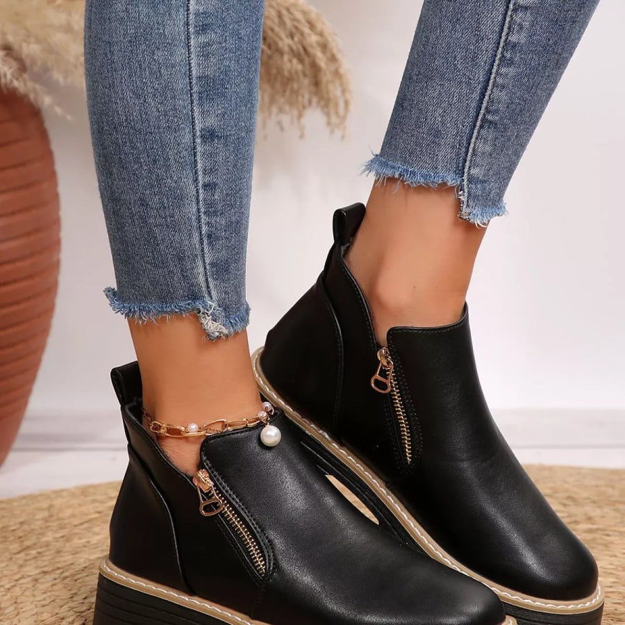 Ankle Boots with Zipper Detail Apparel and Accessories