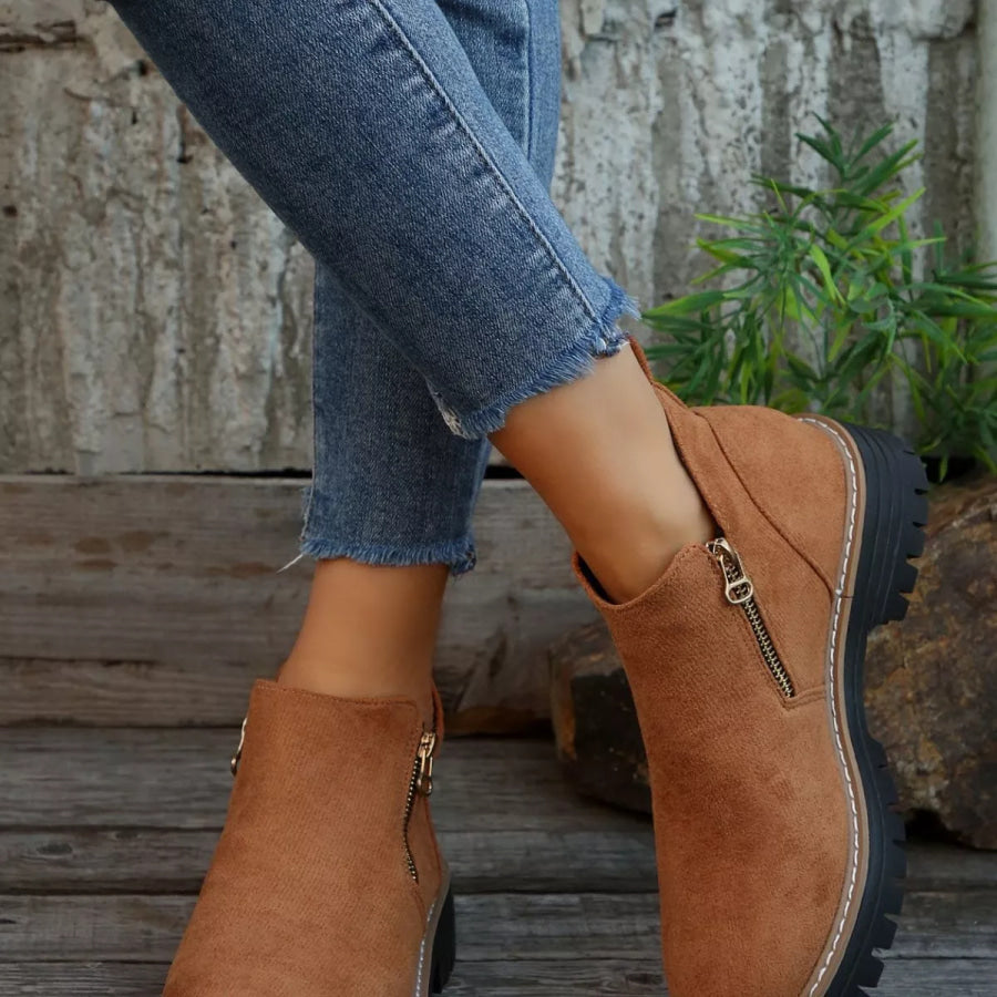 Ankle Boots with Zipper Detail Apparel and Accessories