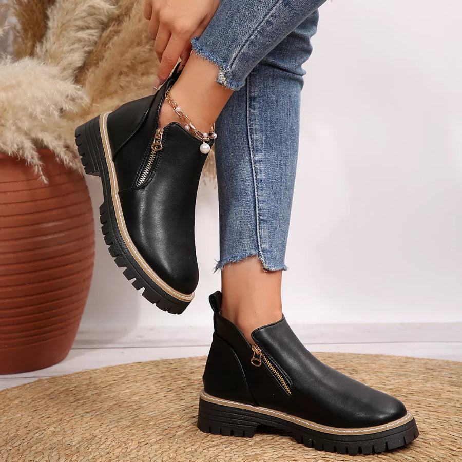 Ankle Boots with Zipper Detail Apparel and Accessories