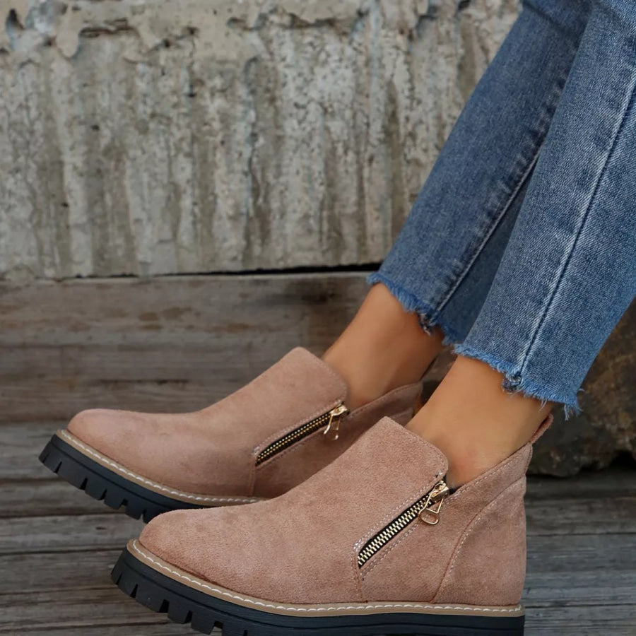 Ankle Boots with Zipper Detail Apparel and Accessories