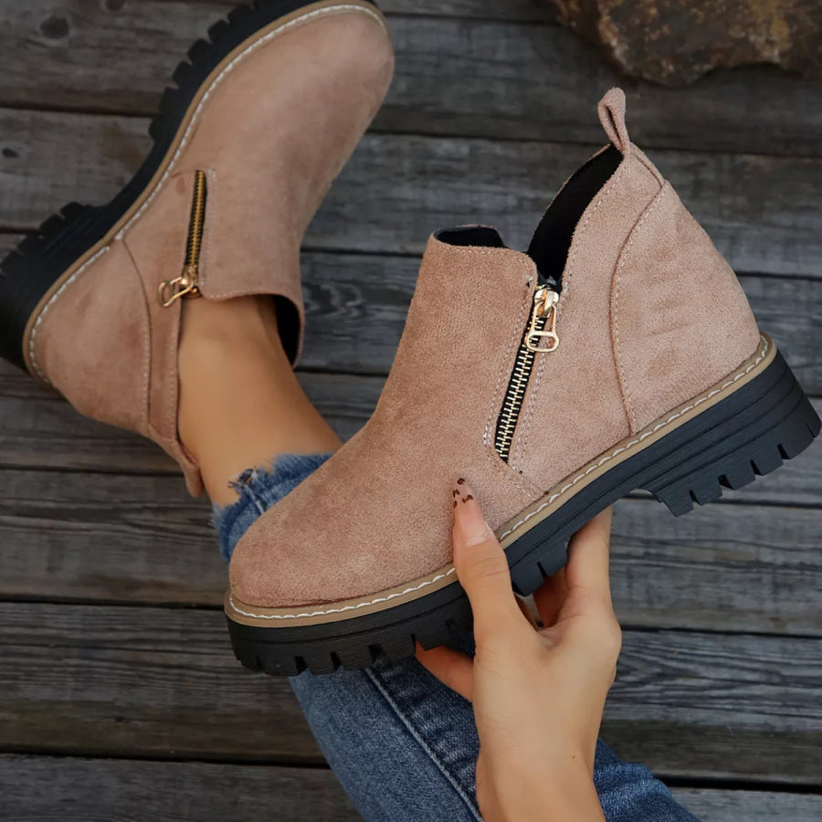 Ankle Boots with Zipper Detail Apparel and Accessories