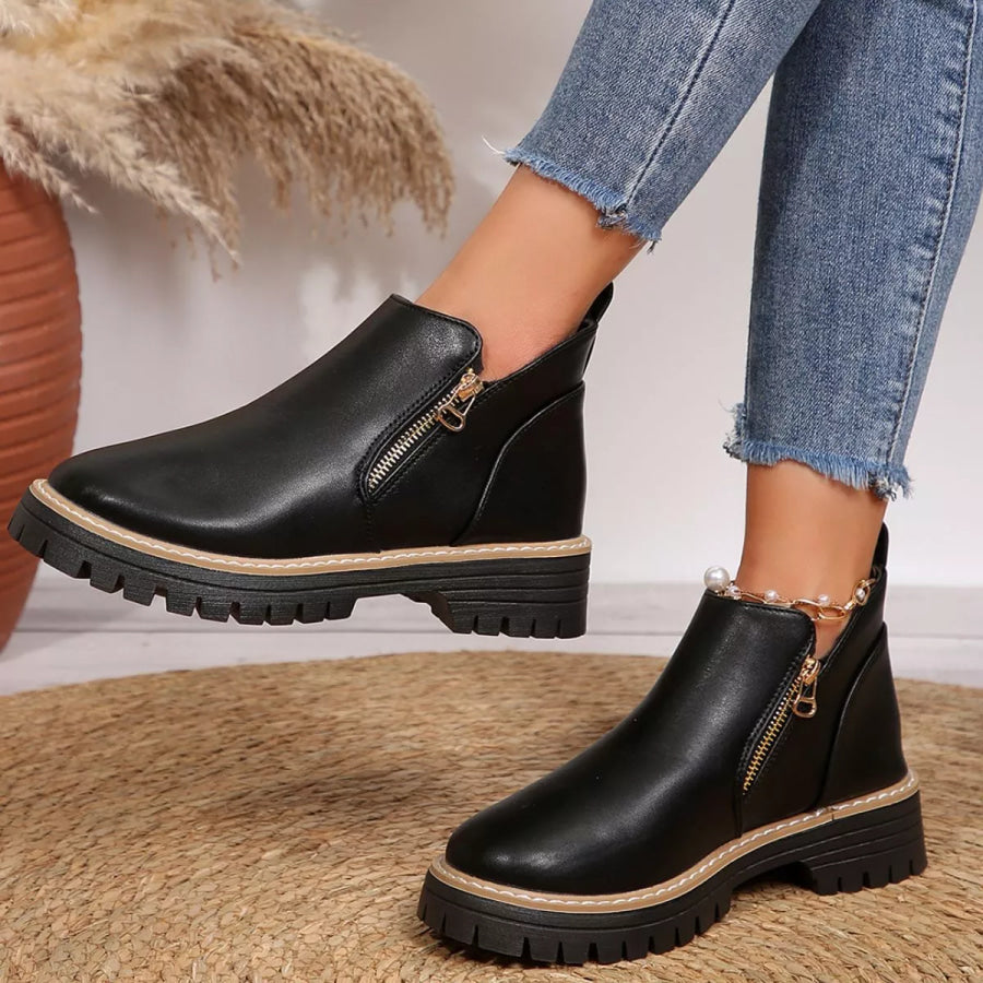 Ankle Boots with Zipper Detail Apparel and Accessories