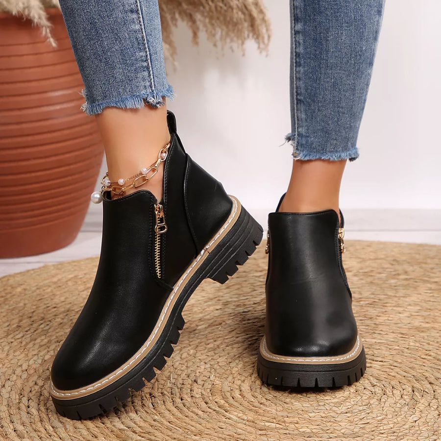 Ankle Boots with Zipper Detail Apparel and Accessories