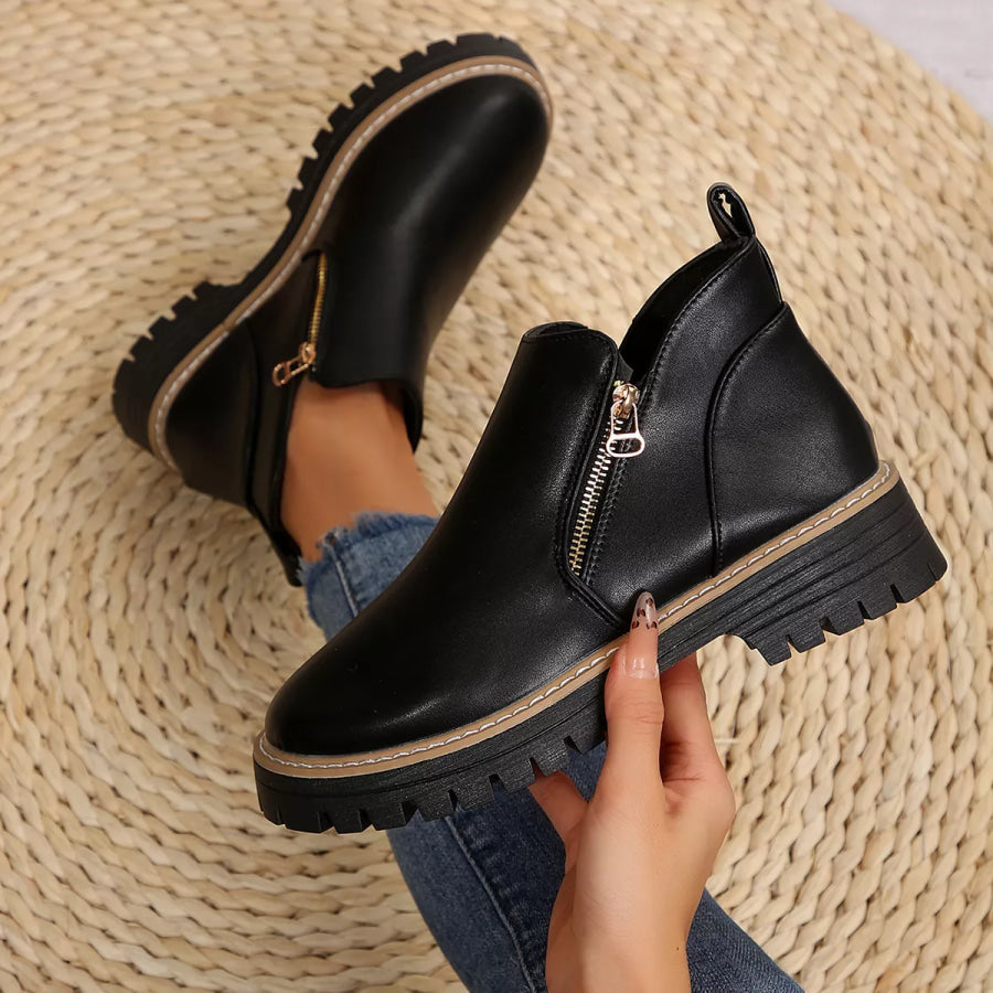 Ankle Boots with Zipper Detail Black / 36 Apparel and Accessories