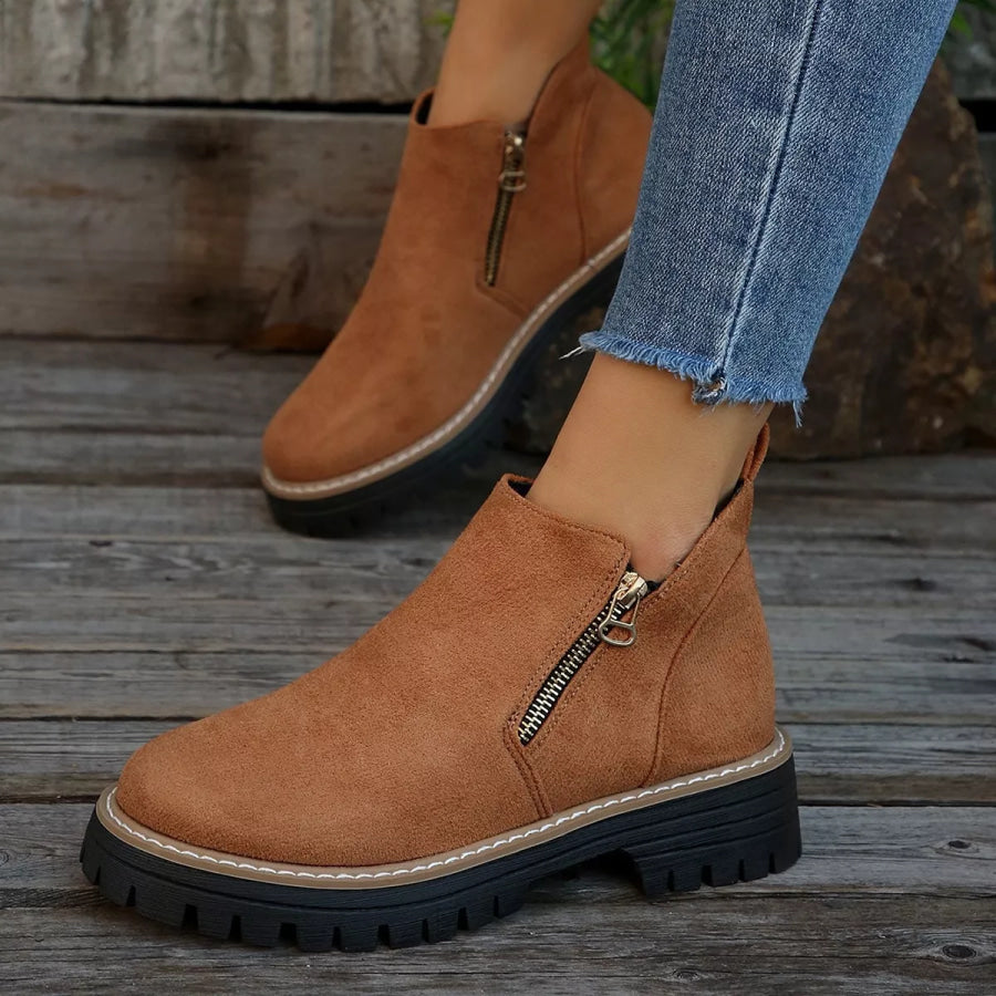 Ankle Boots with Zipper Detail Brown / 36 Apparel and Accessories