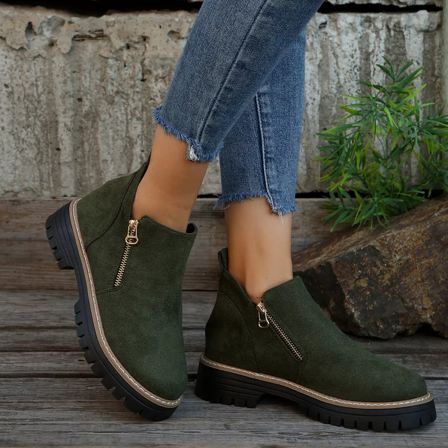 Ankle Boots with Zipper Detail Green / 36 Apparel and Accessories