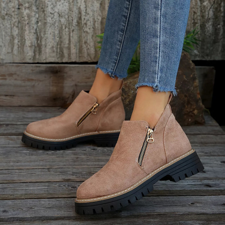 Ankle Boots with Zipper Detail Pink / 36 Apparel and Accessories
