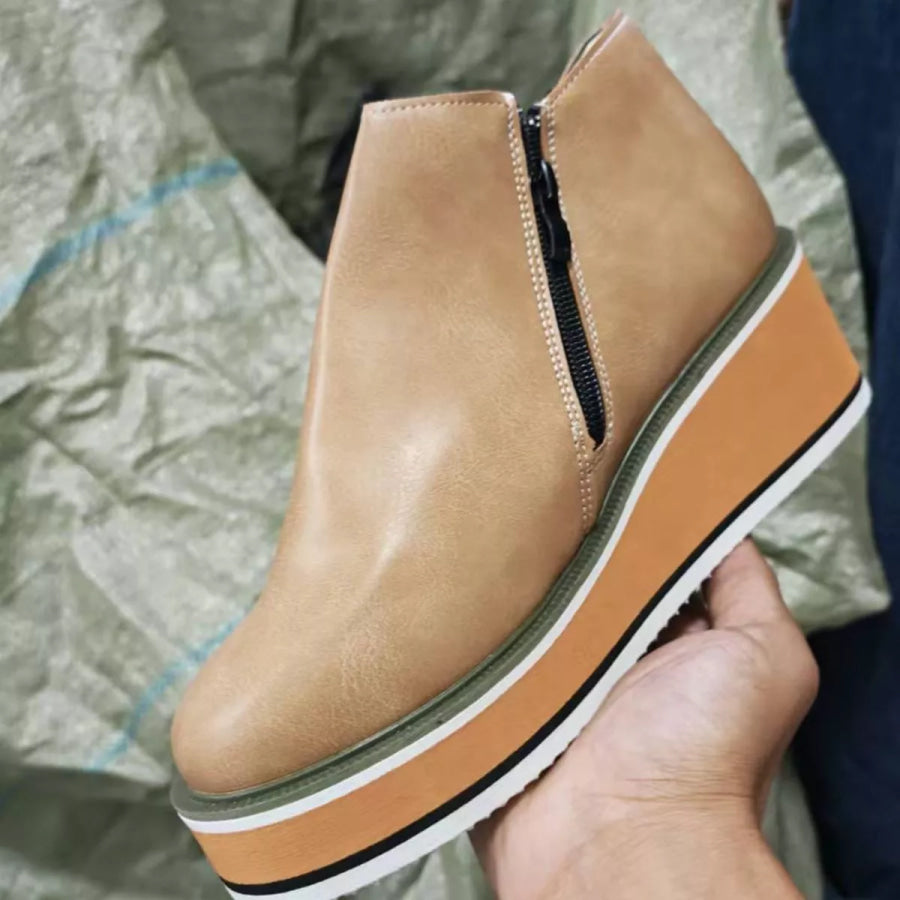 Ankle Wedge Boots with Zipper Apparel and Accessories