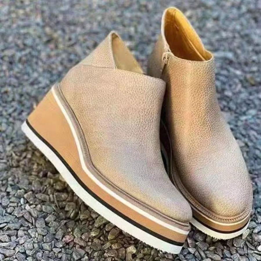 Ankle Wedge Boots with Zipper Apparel and Accessories