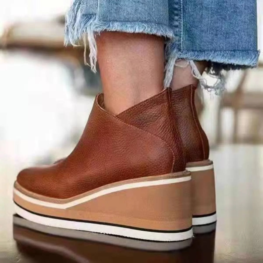 Ankle Wedge Boots with Zipper Apparel and Accessories