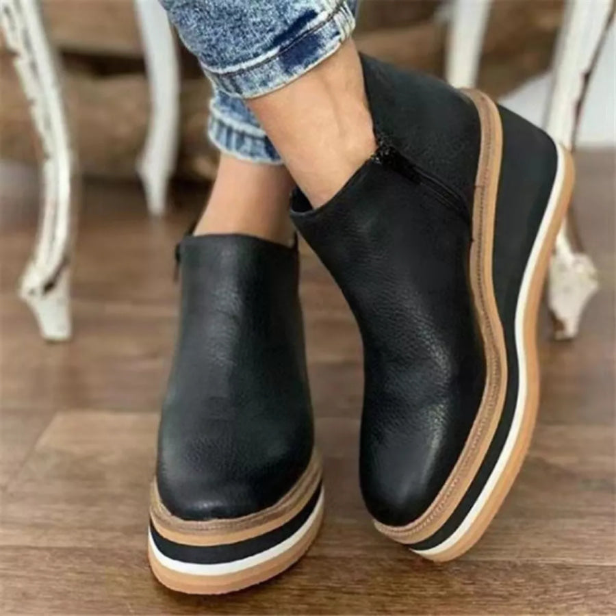 Ankle Wedge Boots with Zipper Black / 35 Apparel and Accessories