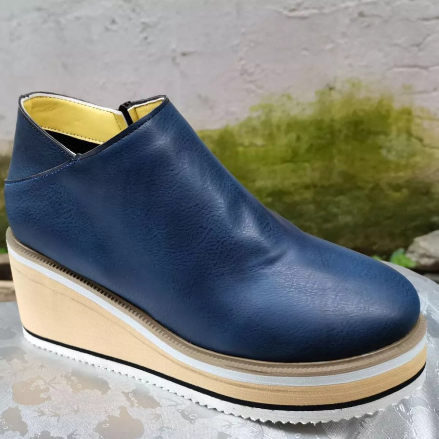 Ankle Wedge Boots with Zipper Dark Blue / 35 Apparel and Accessories