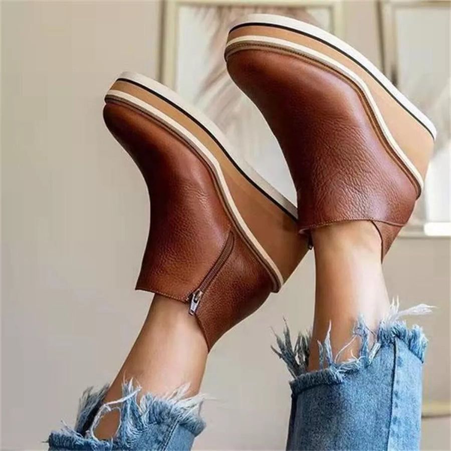 Ankle Wedge Boots with Zipper Dark Brown / 35 Apparel and Accessories