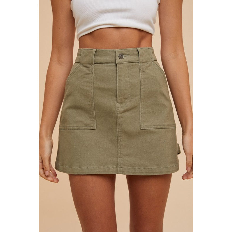 Annie Wear Cargo Denim Mini Skirt Olive / S Apparel and Accessories