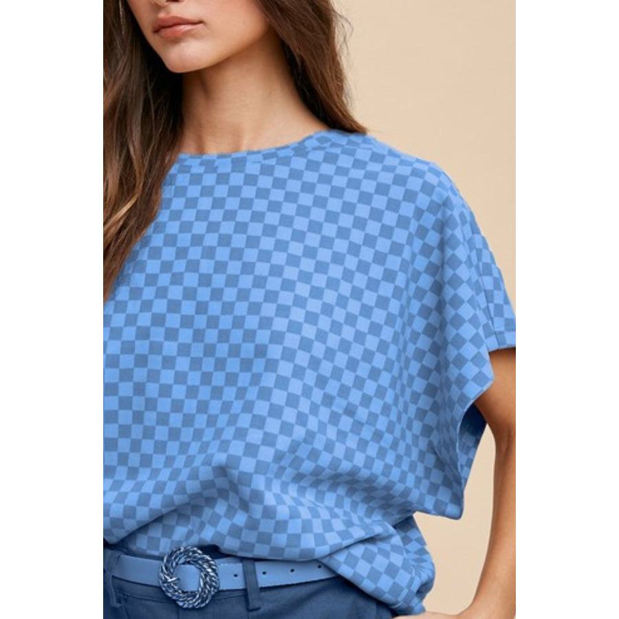 Annie Wear Checkered Round Neck Short Sleeve T-Shirt Apparel and Accessories