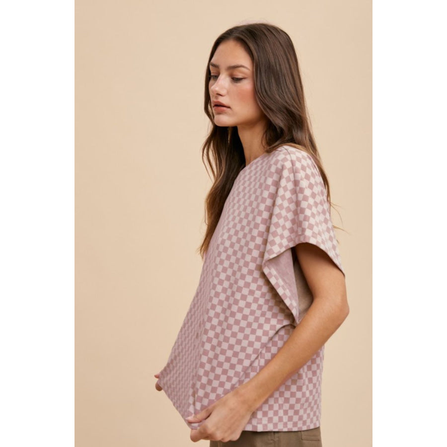 Annie Wear Checkered Round Neck Short Sleeve T-Shirt Apparel and Accessories