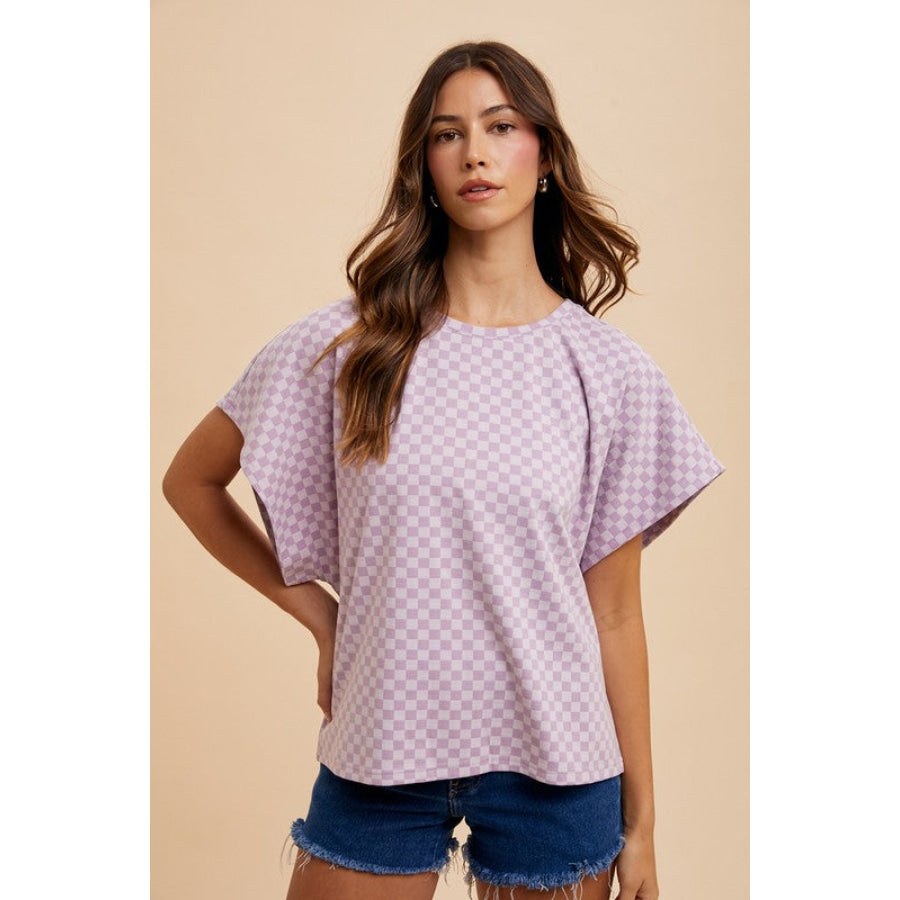 Annie Wear Checkered Round Neck Short Sleeve T-Shirt Apparel and Accessories