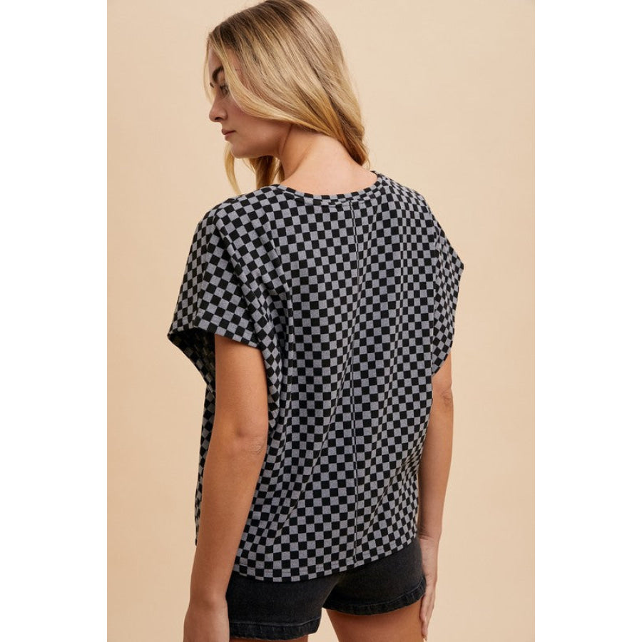 Annie Wear Checkered Round Neck Short Sleeve T-Shirt Apparel and Accessories